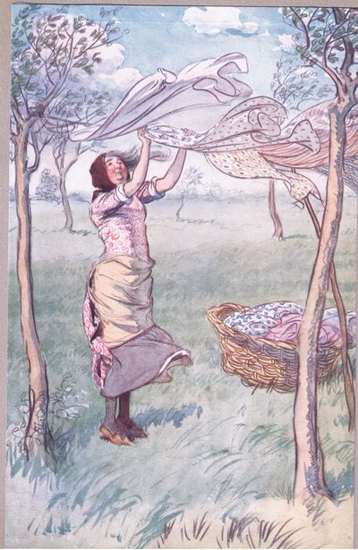„Pývám se, ždímám… a dělám všechno sám“, ilustrace z „Veselé paničky z Windsoru“ od Hugh Thomson