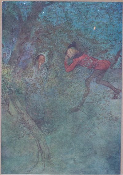 Šel jsem za ní a plakal mámu a ona plakala Budget, ilustrace z Veselých panen z Windsoru, 1910 od Hugh Thomson