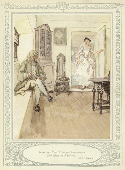 Ilustrace k Goldsmithově knize She Stoops to Conquer (Ona se snaží zvítězit) od Hugh Thomson