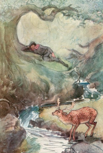Ilustrace k Shakespearově knize Jak se vám líbí (barevné lito) od Hugh Thomson
