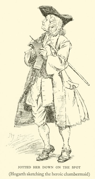 Zapsal ji Down on the Spot, Hogarth načrtl hrdinskou komornou (rytina) od Hugh Thomson