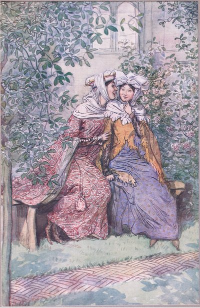 Pojďme se společně poradit proti tomuto umaštěnému rytíři, ilustrace z Veselé paničky z Windsoru, 1910 od Hugh Thomson