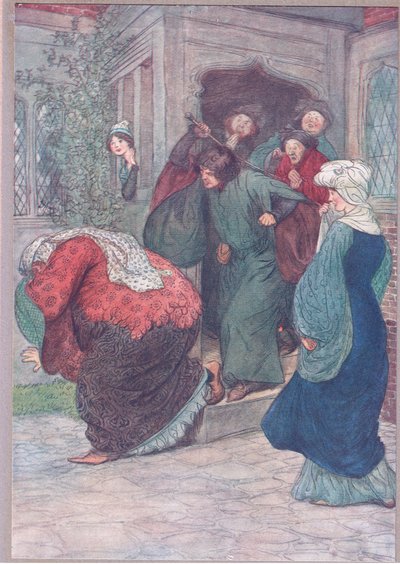 Ven z mých dveří, ty čarodějko, ilustrace z Veselých paniček z Windsoru, 1910 od Hugh Thomson
