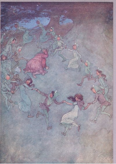 Pak ať ho všichni obklíčí, ilustrace z Veselé paničky z Windsoru, 1910 od Hugh Thomson