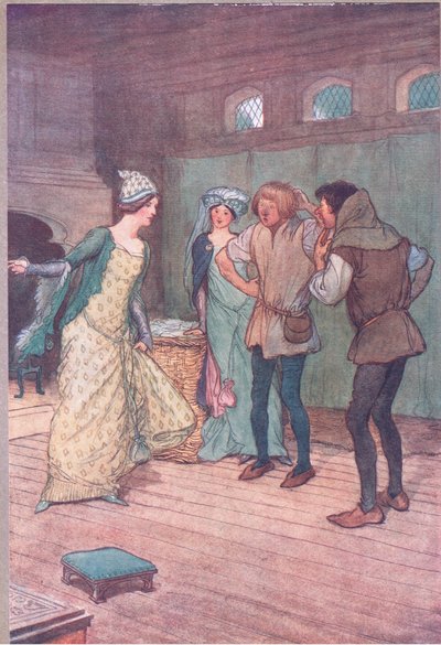 Vyprázdněte to v bahnitém příkopu, ilustrace z Veselých panic z Windsoru, 1910 od Hugh Thomson