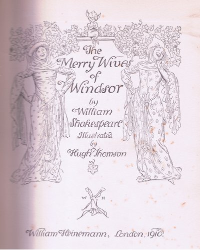 Návrh titulní strany, ilustrace z Veselé paničky z Windsoru, 1910 od Hugh Thomson