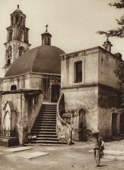 Mexiko: Kaple na Posvátné hoře, Amecameca (čb fotografie) od Hugo Brehme