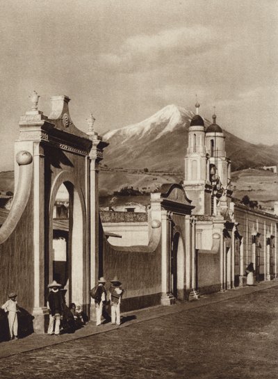 Mexiko: Chalchicomula s Pico de Orizaba (čb fotografie) od Hugo Brehme