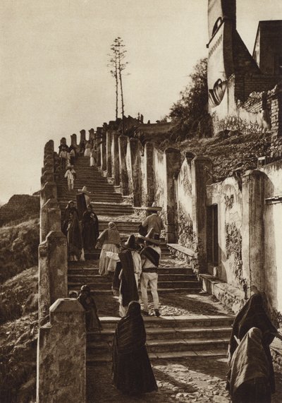 Mexiko: Guadalupe Hidalgo, výstup na kopec Tepeyacac (čb fotografie) od Hugo Brehme
