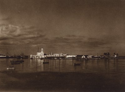 Mexiko: Panorama přístavu Vera Cruz s hradem San Juan (čb fotografie) od Hugo Brehme