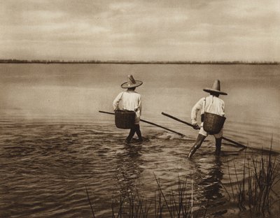 Mexiko: Rybáři na jezeře Chapala (čb fotografie) od Hugo Brehme