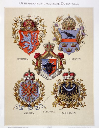 Erby z Rakouska-Uherska, z „Heraldischer Atlas“ od umělce, 1899 od Hugo Gerard Strohl