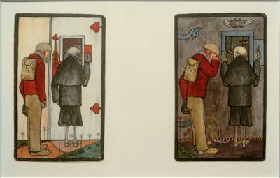 Farmář a smrt u brány nebe a pekla od Hugo Simberg