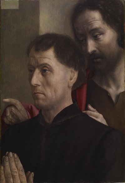 Portrét muže při modlitbě se sv. Janem Křtitelem, kolem roku 1475 (olej na desce) od Hugo van der Goes