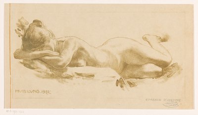 Nahá žena náchylná od Huib Luns (signed by artist)