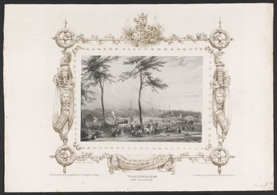 Lunapark a jiná zábava, 1836 Populární zábava ve Sterrenboschi / 17. června 1836 (název na objektu) Talíře k oslavě druhého stého výročí Utrechtsche Hogeschool, 1836 (název série) od Huib van Hove Bz