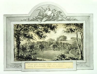 Pohled „po“ na pozemek, z Červené knihy pro Antony House, kolem roku 1812 (inkoust na papíře) (pohled „před“ viz 170692) od Humphry Repton