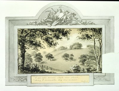 Pohled „před“ na pozemek, z Červené knihy pro Antony House, c.1812 (inkoust na papíře) (pohled „po“ viz 170691) od Humphry Repton
