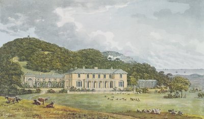Jižní fronta se západní frontou v perspektivě, z Červené knihy pro Antony House, c.1812 od Humphry Repton