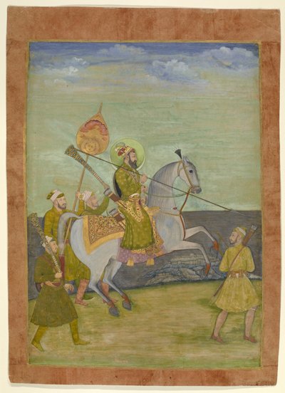 Jezdecký portrét Bahadur Shah jako mladého muže, Mughal, kolem roku 1690 (kvaš se zlatem na papíře) od Hunhar I (attr. to)