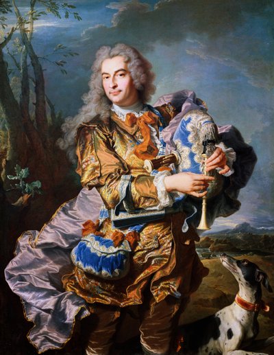 Gaspard de Gueidan hrající na dudy, cca 1735, Hyacinthe Rigaud (1659-1743), olej na plátně. Detail. Francie od Hyacinthe Francois Rigaud