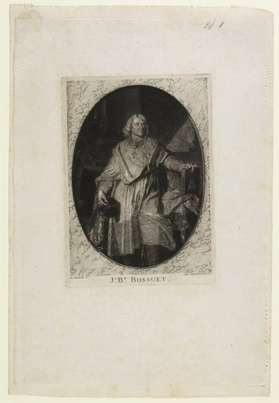 J.B. Bossuet (pěší), vyrytý Jean-Baptiste de Grateloup, 1771 (mezzotinta, akvatinta a suchá jehla na chine collé) od Hyacinthe Francois Rigaud