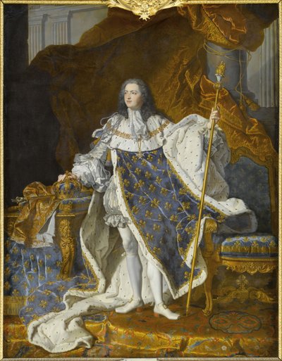 Portrét Ludvíka XV v jeho královském kostýmu od Hyacinthe François Honoré Rigaud
