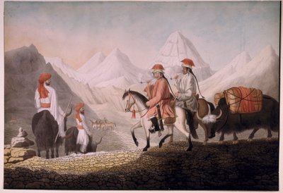 William Moorcroft a Hearsay na cestě k jezeru Mansarovar (Tibet) 1812 (akvarel na papíře) od Hyder Jung Hearsey