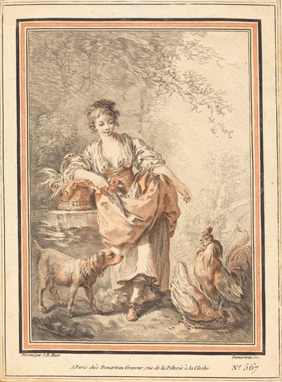 žena krmení kuřat od I Gilles Antoine Demarteau after Jean Baptiste Hüet