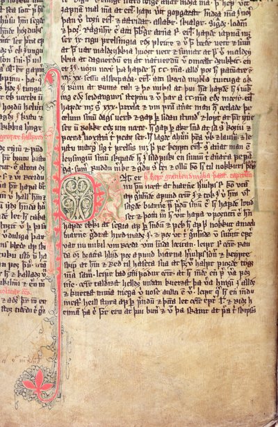 Historizovaná iniciála P na začátku Ságy o Gróňanech, z Flateyjarbok (Kniha o Flateyovi), konec 14. století. od Icelandic School