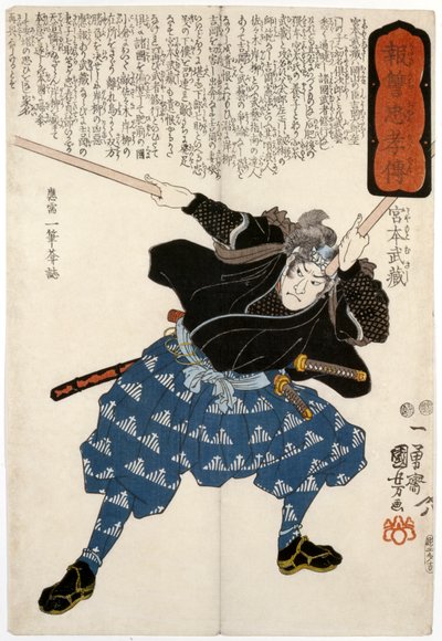 Miyamoto Susashi, šermíř, vyryto od Ichiyusai Kuniyoshi