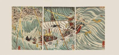 Duchové Taira útočí na Yoshitsuneovu loď od Ichiyusai Kuniyoshi