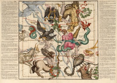 Zimní slunovrat , Deska 5 z popisu nebeské zeměkoule v plochých tabulkách, hospoda. 1674 (ručně kolorovaná rytina) od Ignace Gaston Pardies