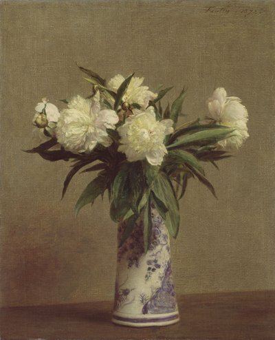 Pivoňky v modrobílé váze, 1872 od Ignace Henri Jean Fantin Latour