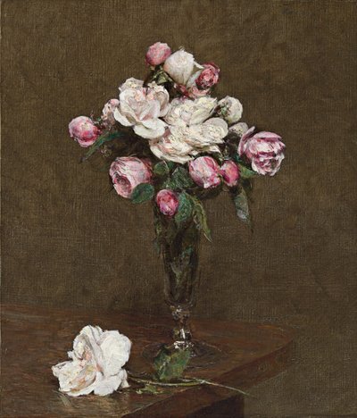 Růžové a bílé růže na šampaňské flétně, 1874 od Ignace Henri Jean Fantin-Latour