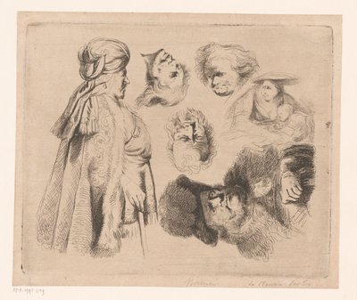 Kompozice s orientálním mužem, ženou s dítětem a čtyřmi hlavami mužů od Ignace Joseph de Claussin (attributed to)