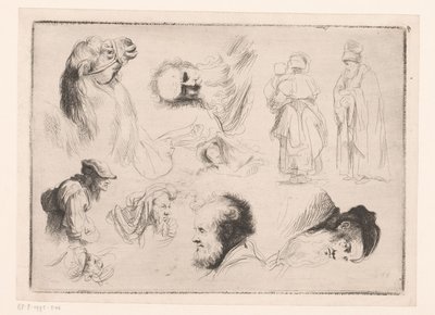 Kompozice s hlavami různých mužů a velbloudem a dvěma stojícími postavami od Ignace Joseph de Claussin (attributed to)
