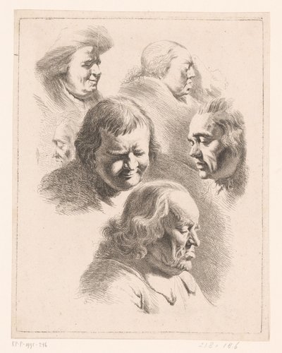 Kompozice se šesti hlavami mužů a žen se zavřenýma očima od Ignace Joseph de Claussin (attributed to)