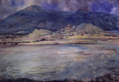 MĚSTO ZARAGOZA - ESCO - XX STOLETÍ - OLEJ / PLÁTNO - 90 X 30 CMS od Ignacio Zuloaga y Zabaleta