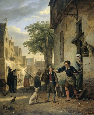 Jan Steen posílá svého syna do ulic, aby vyměnil obrazy za pivo a víno od Ignatius Josephus van Regemorter