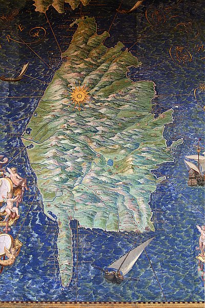 Mapa Korsiky - The Gallery of Maps - Vatikánská muzea. od Ignazio Danti