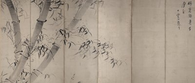 Moonlight Bamboo, šestipanelová skládací obrazovka, cca 1758–60 (inkoust na papíře) od Ike no Taiga