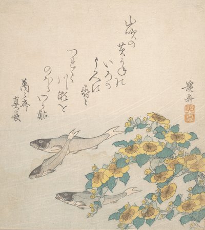 Ryby plavání se žlutými květy, ca. 1830. od Ikeda Eisen