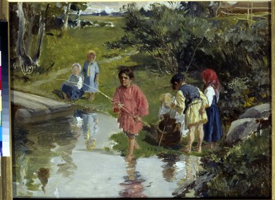 Děti rybaření par Pryanishnikov, Illarion Michajlovič (1840-1894) od Illarion Mikhailovich Pryanishnikov