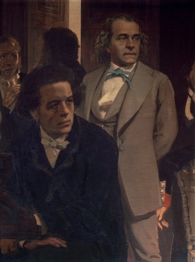 Anton Grigoryevich Rubinstein (1829-94) a Alexander Nikolajevič Serov (1820-71), ze Slovanských skladatelů, 1890 (detail) od Ilya Efimovich Repin