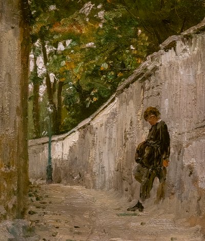 CHLAPEC OPŘENÝ O STĚNU ZAHRADY, MONTMARTRE od Ilya Efimovich Repin