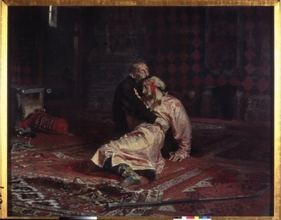Ivan IV. Hrozný (1530-1584) objímá svého syna Ivana Ivanoviče (1554-1581), kterého právě smrtelně zranil při hádce, pátek 16. listopadu 1581. Obraz Ilji Jefimoviče Repina (Ilia Repin) (1844-1930) , olej na plátně od Ilya Efimovich Repin