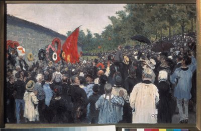 Každoroční shromáždění na hřbitově Pere Lachaise v Paříži. (Před Federovanou zdí, před kterou byli v roce 1871 zastřeleni bojovníci Komuny, která se od té doby stala symbolem boje za svobodu a revoluční ideály). Vymalováno od Ilya Efimovich Repin