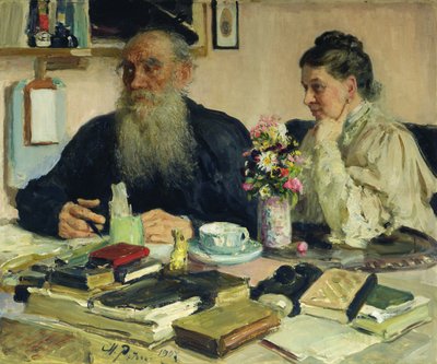 Leo Tolstoy se svou ženou v Yasnaya Polyana, 1907 od Ilya Efimovich Repin