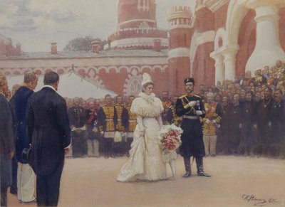 Nicholas II přijímá venkovské okresní starší 18. května 1896 na dvoře Petrovského paláce v Moskvě, 1897 od Ilya Efimovich Repin